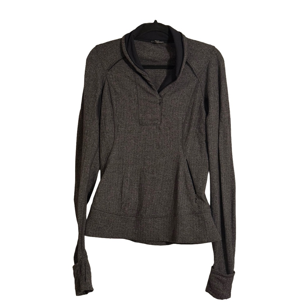 Lululemon Heather Gray Herringbone Rulu 1/2 Zip Pullover Thumbholes Size 8